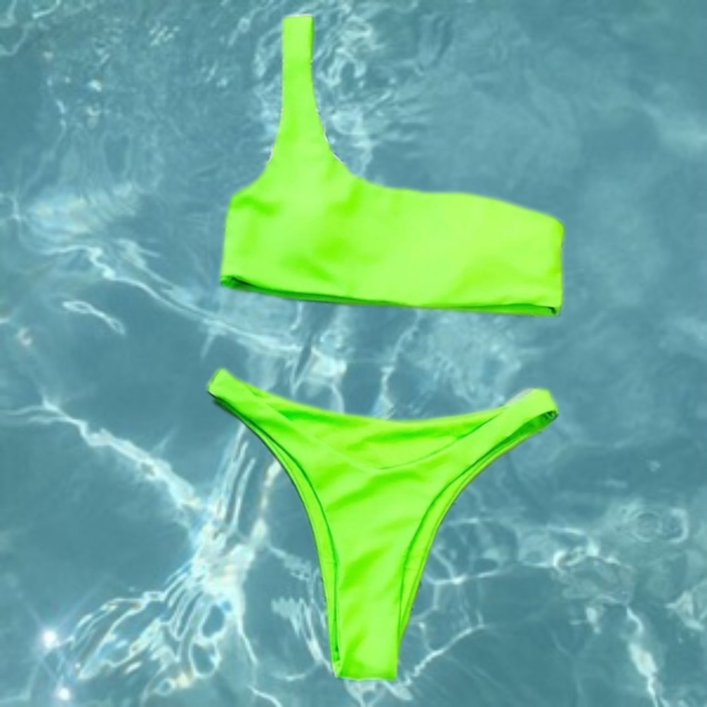 Neon Green One Shoulder High Cut Bikini